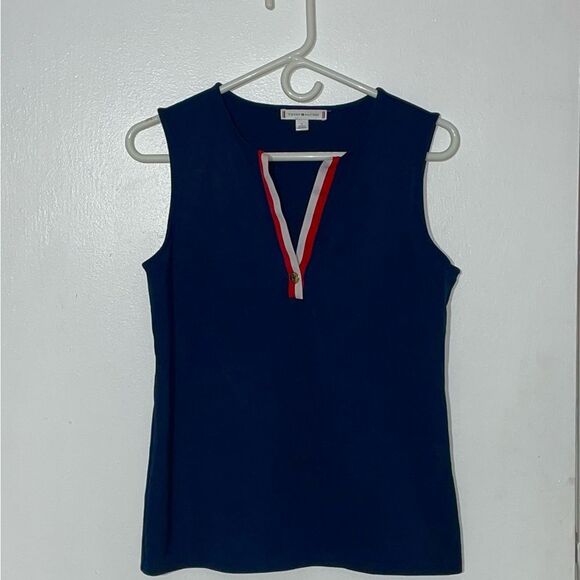 Tommy Hilfiger Blue Fitted Tank Top with Red Trim - Picture 1 of 2